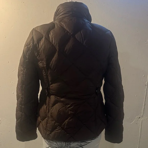 Eddie Bauer Brown goose down Quilted Puffer Jacket w zipper & pockets buttons - Picture 2 of 16